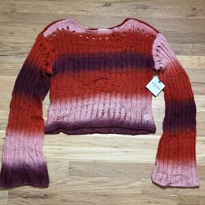 Arizona Jean Co Orange Pink & Purple Cropped Long Sleeve Knit Sweater Juniors S